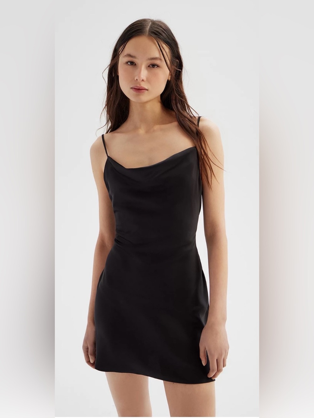 Urban Outfitters black slip dress XL cowl Mallory mini LBD satin cocktail party